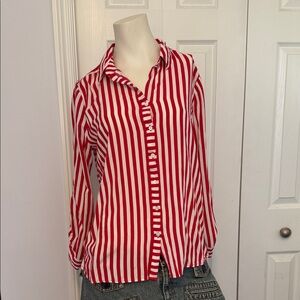 Chic Red and White Striped Button Down Shirt. Create a bundle and Save!